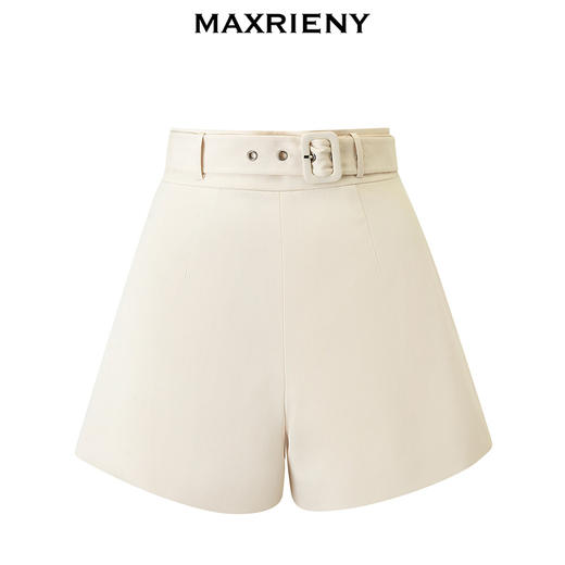 MAXRIENY精致复古感高腰a字裤裙气质春季新品米白直筒短裤(货号:MS85PA015) 商品图4