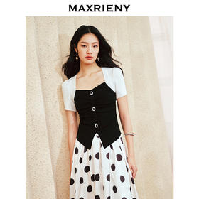 MAXRIENY2024夏季气质显瘦黑色复古法式小众收腰方领毛针织衫(货号:MS85SW049)