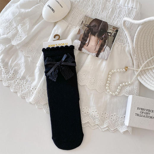 【芭蕾风❗️3双装蕾丝波点蝴蝶结袜子】春秋款中筒ins潮，排汗吸湿，亲肤不刺激，可爱女生花边堆堆袜QQ 商品图7