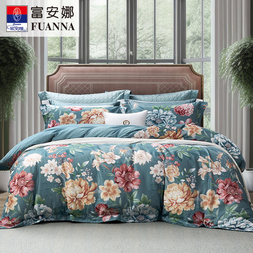 【6楼】富安娜聚温暖床单四件\花悦蜜语，蓝，零售价2380/2580元 商品图0