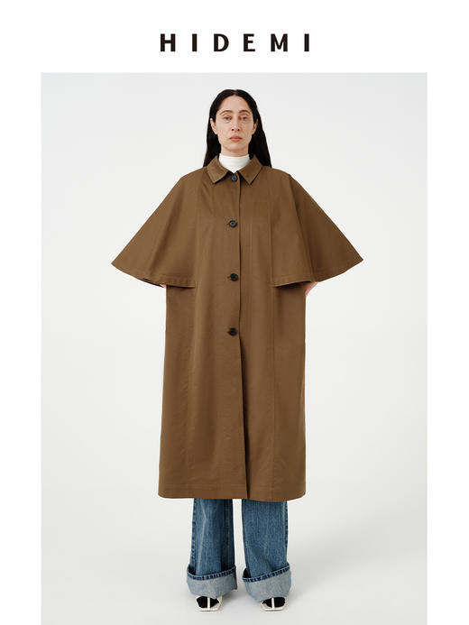 HIDEMI 极简斗篷设计感大廓形翻领复古长款风衣 商品图3