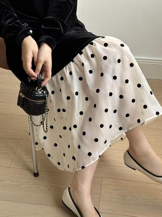 温柔小波点金丝绒显瘦连衣裙 商品图14