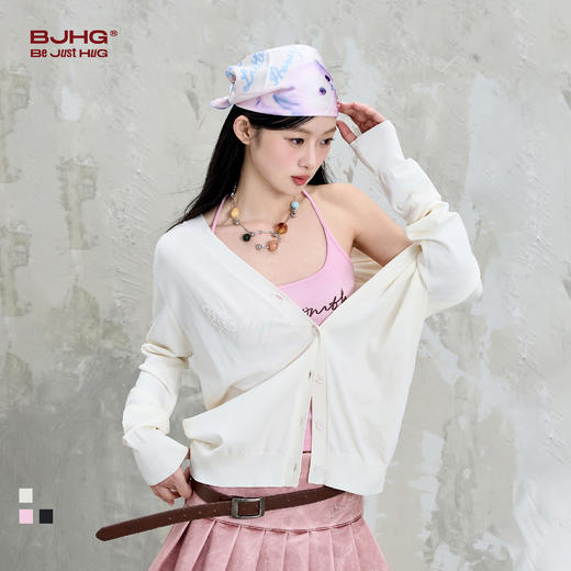 BJHG不计后果 复古v领针织开衫春季女新款慵懒松弛感宽松毛衣外套 商品图0