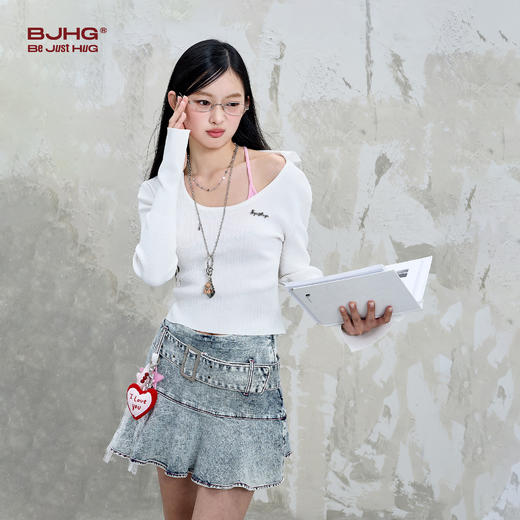 BJHG不计后果 复古U领针织衫长袖毛衣女春季2025新款紧身内搭上衣 商品图2