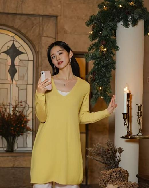 孤品清-（NO退，能接受下单哦） V 领黄色针织连衣裙（微脏）-喜出 商品图0