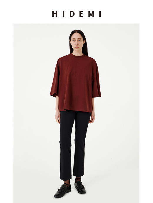 HIDEMI极简大廓形进口棉纱线慵懒八分袖T恤 商品图8