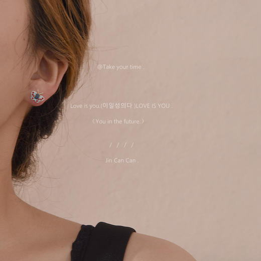 925银针镀14K真金珐琅工艺迷你复古小蝴蝶耳钉 商品图1