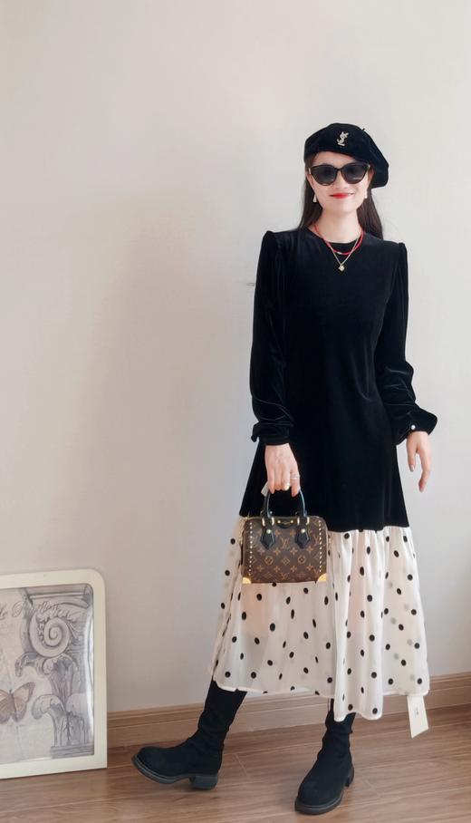 温柔小波点金丝绒显瘦连衣裙 商品图6