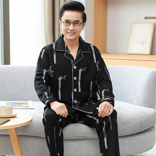 【加厚空气棉，舒适宽松设计~】睡衣男秋冬季纯棉长袖 中老年爸爸夹棉夹层 加厚空气棉宽松家居服套装-QQ 商品图3