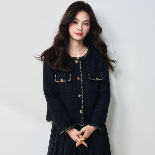 【高货sh】全新升级【铂金会员339/天猫459/差价120】(65332) 洛诗琳25春经典黑色粗花呢小香风外套百搭显瘦气质上衣 商品图4