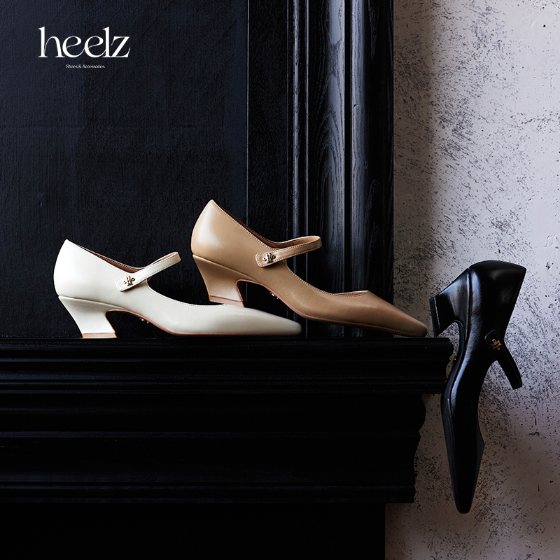 heelz设计师手工鞋履 ｜H兰花扣油蜡皮玛丽珍4.5公分