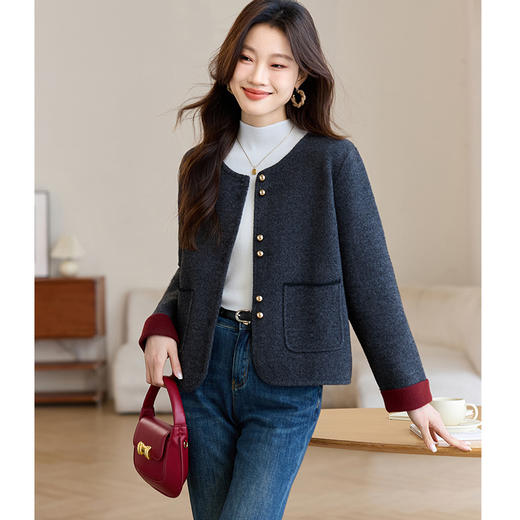 小香风圆领针织开衫，休闲宽松圆领撞色毛衣妈妈外套CC- ML-2526 商品图3