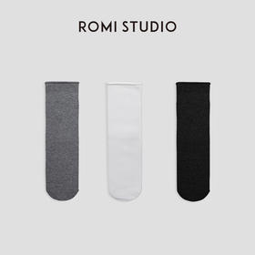 ROMI STUDIO极简百搭ins中筒卷边透气三色纯色中筒袜S3173