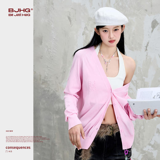 BJHG不计后果 复古v领针织开衫春季女新款慵懒松弛感宽松毛衣外套 商品图2