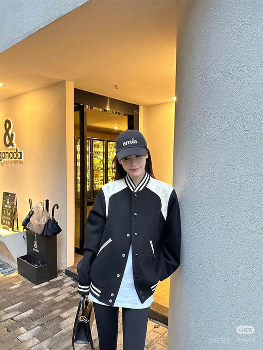 新品 Celine 2024SS 新款真小羊皮拼接羊毛棒球服 商品图2