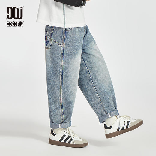 【团购价59.9】多多家男童牛仔裤2025新款春秋款儿童字母刺绣休闲裤子男孩春装潮10388 商品图1