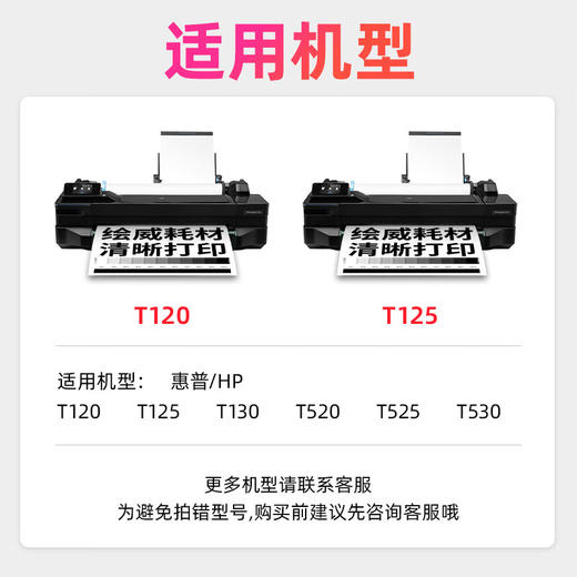 绘威711墨盒 适用惠普HP T120 T520 T530绘图仪墨盒 Designjet T125 T130 T525打印机墨盒 墨水 四色套装 商品图1