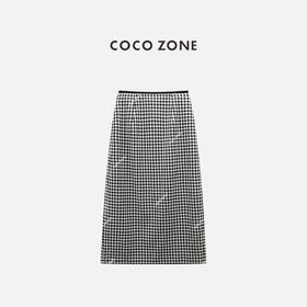 COCO ZONE 时尚黑白格纹半身裙气质通勤中长裙CC1C1830