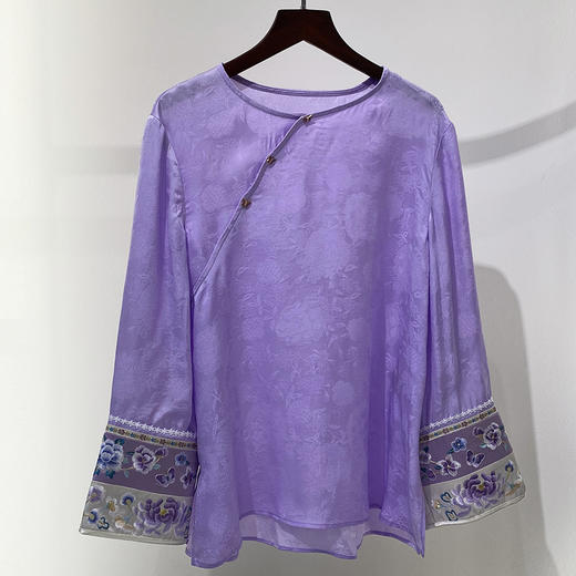 KDS-2614紫色新中式女士圆领小众气质衬衣复古提花超好看国风唐装上衣 商品图2