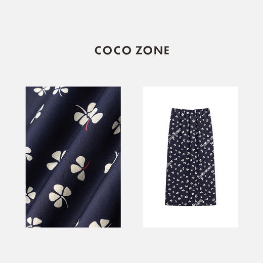 COCO ZONE 100桑蚕丝复古碎花松紧腰半身裙CC1C1746 商品图2