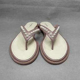 女款羊皮缀珍珠夹脚平底拖鞋025