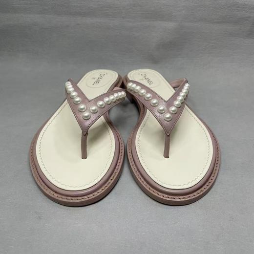 女款羊皮缀珍珠夹脚平底拖鞋025 商品图0