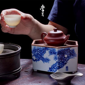 学古|松壶承 中式手工手绘潮州工夫茶纯铜白瓷储水承壶茶海茶承