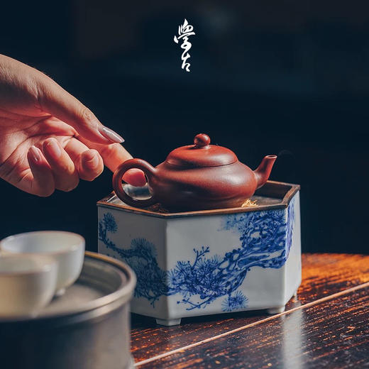 学古|松壶承 中式手工手绘潮州工夫茶纯铜白瓷储水承壶茶海茶承 商品图3