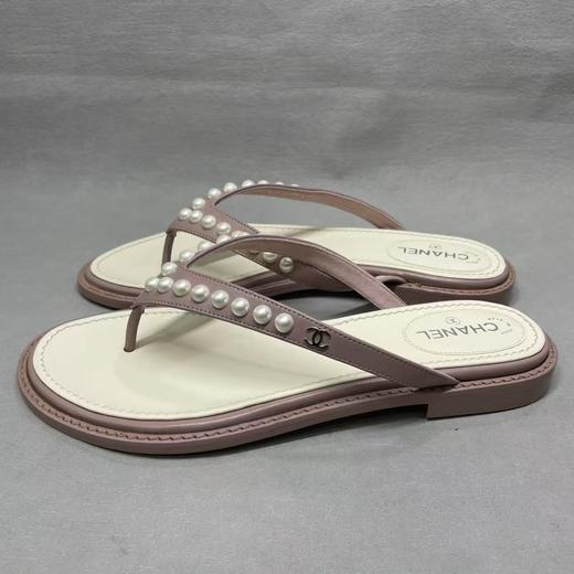 女款羊皮缀珍珠夹脚平底拖鞋025 商品图1