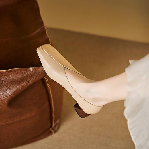 【预售5天】简约经典真皮柔软超舒适头层牛皮方头中跟一脚蹬单鞋MBJR&6837 商品图3