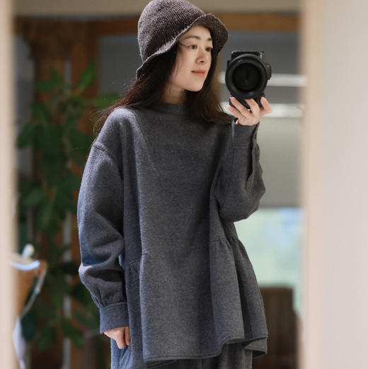 黄阿福 柔软斜纹羊毛细褶套头衬衫 商品图4