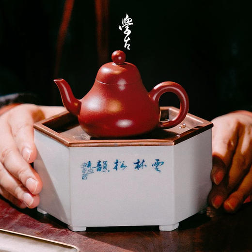 学古|松壶承 中式手工手绘潮州工夫茶纯铜白瓷储水承壶茶海茶承 商品图2