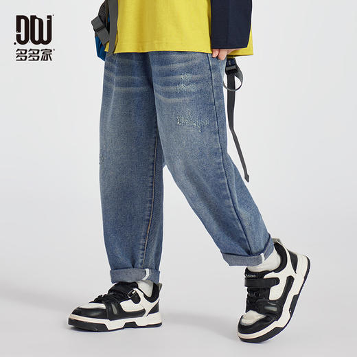 【团购价59.9】多多家男童牛仔裤2025春秋款新款儿童中大童刺绣宽松洋气裤子春装10387 商品图1
