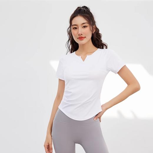 跃牌【瑜见伽人系列】小V领带垫短袖修身显瘦纯色日常健身运动上衣跑步瑜伽服女ST4845 商品图3