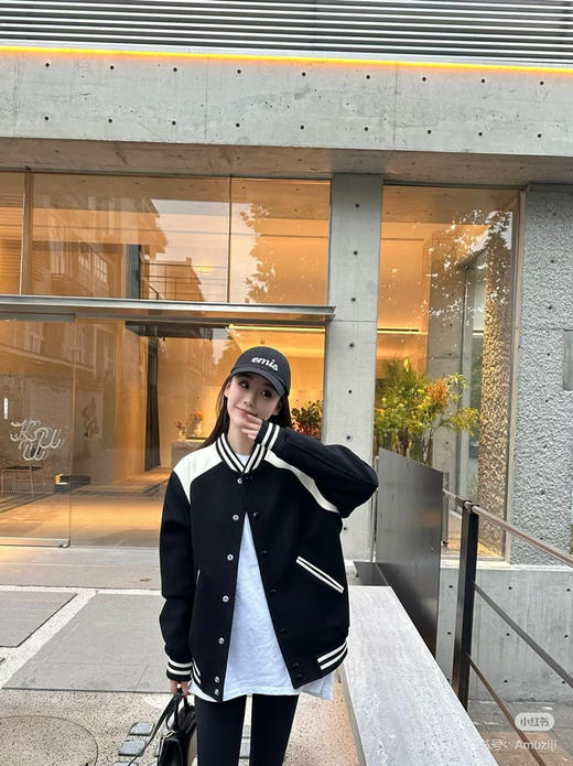 新品 Celine 2024SS 新款真小羊皮拼接羊毛棒球服 商品图3