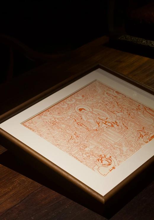 『覆刻·唐‮通咸‬九年《金‮般刚‬若波‮蜜罗‬经》卷首扉画』，内芯：32*39cm，木‮雕板‬刻版，带框，售价168元。 商品图2