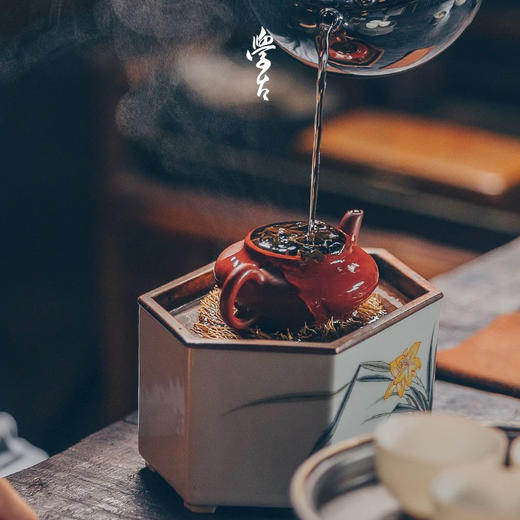 学古|兰壶承 中式手工手绘潮州工夫茶纯铜白瓷储水承壶茶海茶承 商品图3