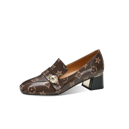 【预售5天】春夏季新款女鞋尖头粗跟高跟鞋珍珠扣乐福鞋时装深口单鞋女SY&96s7 商品图4