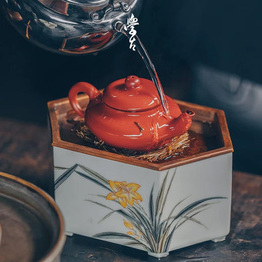 学古|兰壶承 中式手工手绘潮州工夫茶纯铜白瓷储水承壶茶海茶承 商品图0
