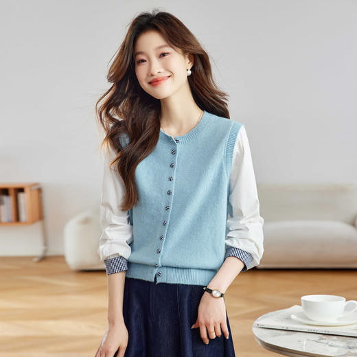 马甲拼接衬衫袖假两件，毛衣外套上衣CC-27-2513 商品图0