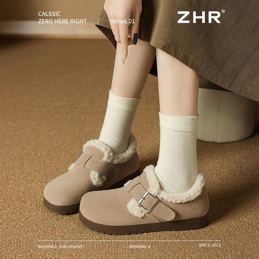 ZHR则则加绒真皮勃肯鞋女2024冬季新款毛毛鞋平底保暖加厚棉鞋女 商品图6