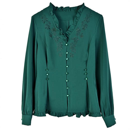 SMZ34308刺绣长袖V领花边衬衫2025春季新款高级感气质遮肚收腰显瘦上衣潮 商品图4