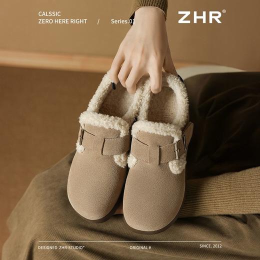 ZHR则则加绒真皮勃肯鞋女2024冬季新款毛毛鞋平底保暖加厚棉鞋女 商品图5