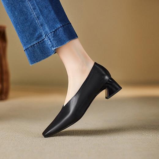 【预售5天】简约经典真皮柔软超舒适头层牛皮方头中跟一脚蹬单鞋MBJR&6837 商品图2