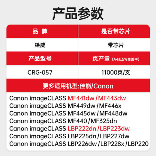 绘威适用佳能MF443dw MF441dw硒鼓CRG-057硒鼓 MF449dw LBP222dn LBP223dw LBP225dn LBP228x打印机硒鼓墨粉盒 商品图2