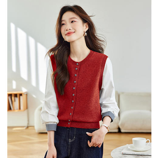 马甲拼接衬衫袖假两件，毛衣外套上衣CC-27-2513 商品图2