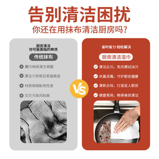 「7.9到手！80抽加大加厚」厨房湿巾去油去污清洁湿巾家用油烟机懒人抹布湿巾纸用品 商品图1