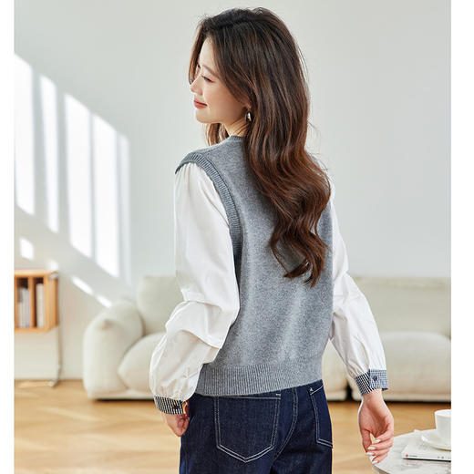 马甲拼接衬衫袖假两件，毛衣外套上衣CC-27-2513 商品图3