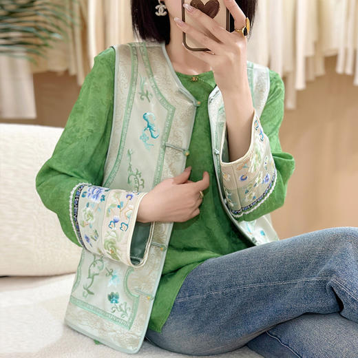 KDS-2614紫色新中式女士圆领小众气质衬衣复古提花超好看国风唐装上衣 商品图1