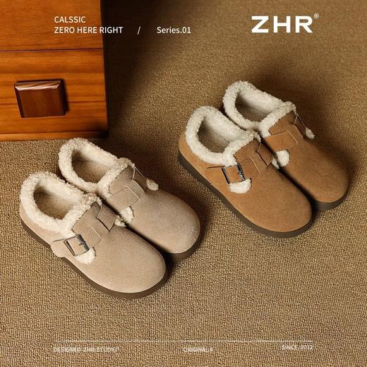 ZHR则则加绒真皮勃肯鞋女2024冬季新款毛毛鞋平底保暖加厚棉鞋女 商品图8